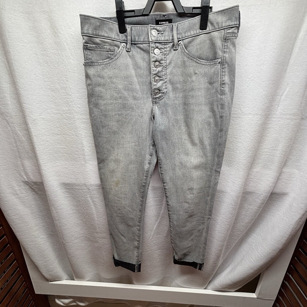 Express Gray with‎ black cuff Women's Straight Jeans - Size 10